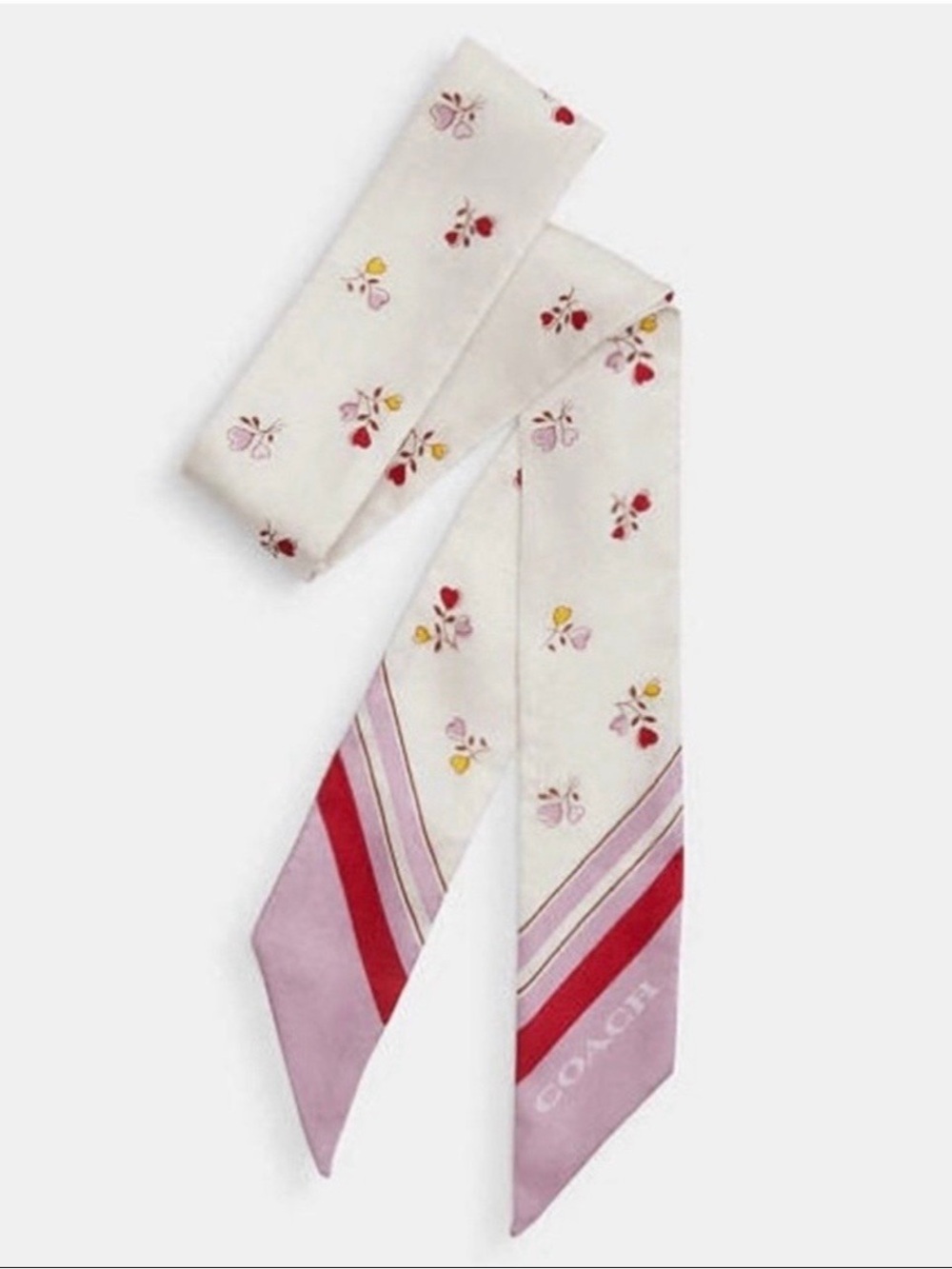 Coach Heart Posy Script Print Silk Scarf